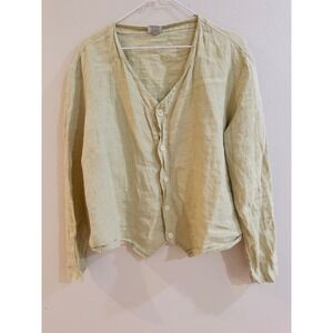CP Shades Sausalito Linen Cardigan Button Up V‎ Neck Light Celery Green Size L